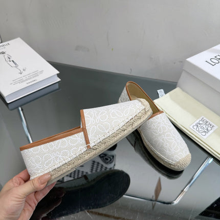 Loew Anagram Espadrille White Brown Leather and Canvas
