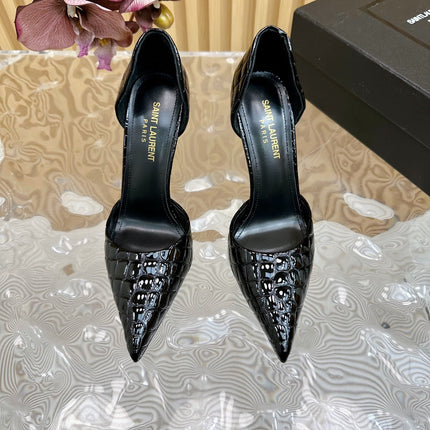 SL CROCODILE-EFFECT STILETTO PUMP BLACK CALFSKIN