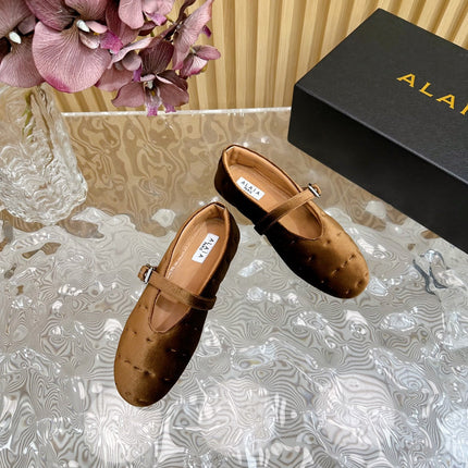 ALAIA BALLET FLATS IN MOCHA BROWN VELVET