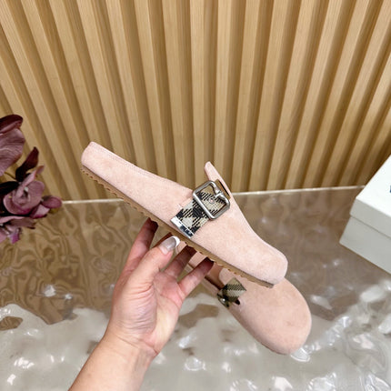 BURBERRY 26S BUCKLE MULES IN LIGHT PINK SUEDE