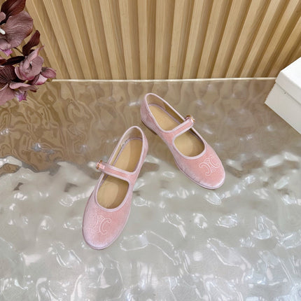 CELINE 26S MARY JANE FLATS IN PINK VELVET