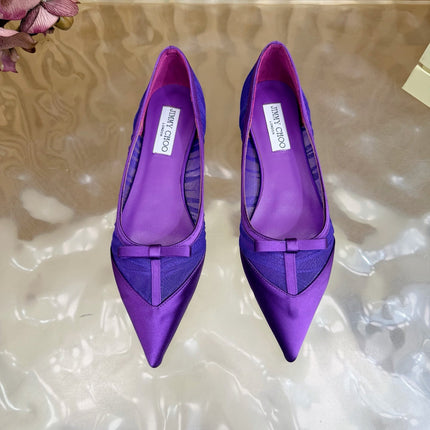 JIMMY CHOO 26S FLATS IN DARK PURPLE LACE AND SATIN