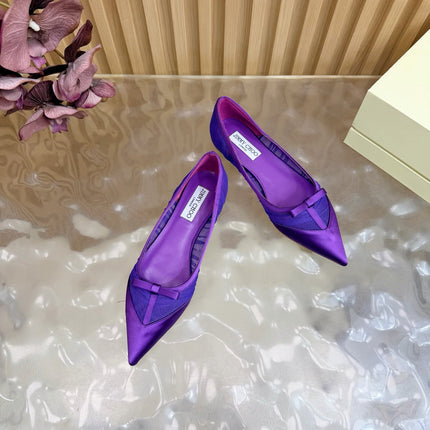JIMMY CHOO 26S FLATS IN DARK PURPLE LACE AND SATIN