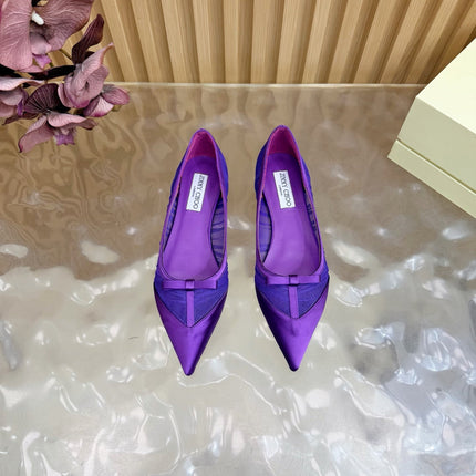 JIMMY CHOO 26S FLATS IN DARK PURPLE LACE AND SATIN