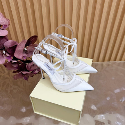 JIMMY CHOO 26S HIGH HEELS 105 MM IN WHITE MESH AND SATIN
