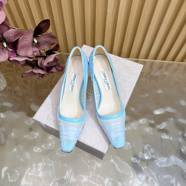 JIMMY CHOO 26S HIGH HEELS 85 MM IN LIGHT BLUE MESH