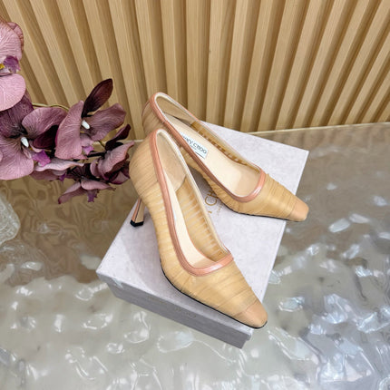 JIMMY CHOO 26S HIGH HEELS 85 MM IN BEIGE NUDE MESH