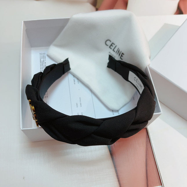 BLACK FABRIC HAIRBAND WITH GOLD LOGO 124699