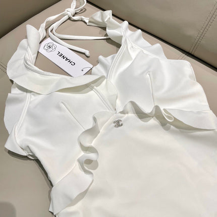 CC BIKINI SWIMSUIT SET WHITE AND RUFFLED TRIM 622179