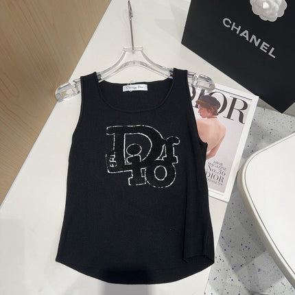 CAMISOLE 619300 IN BLACK COTTON RIBBED KNIT TEXTURED LOGO