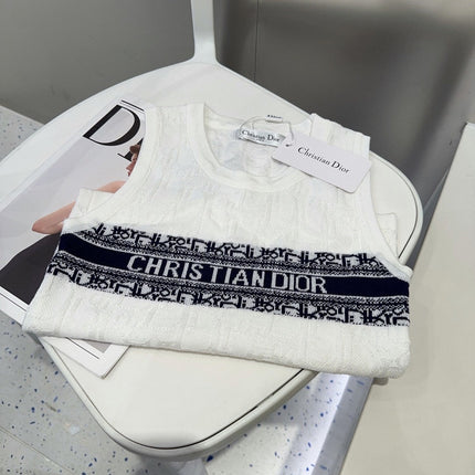 SLEEVELESS TOP 643222 IN WHITE COTTON BLACK LOGO