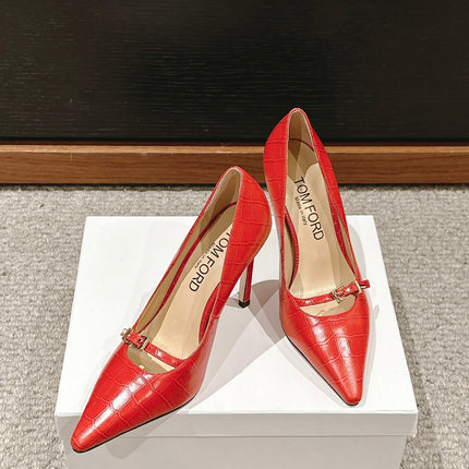 HIGH HEEL 10 CM IN CHERRY RED CROCODILE LEATHER