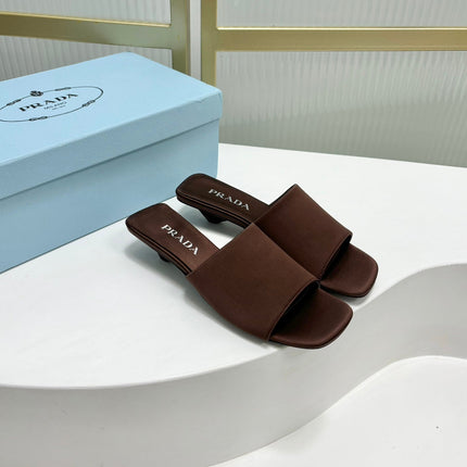 PRA TRIANGLE HEEL SATIN SLIPPERS BROWN