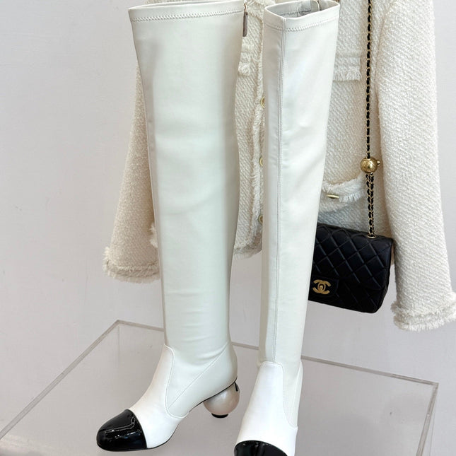CC PEARL HIGH BOOTS IN WHITE CALFSKIN