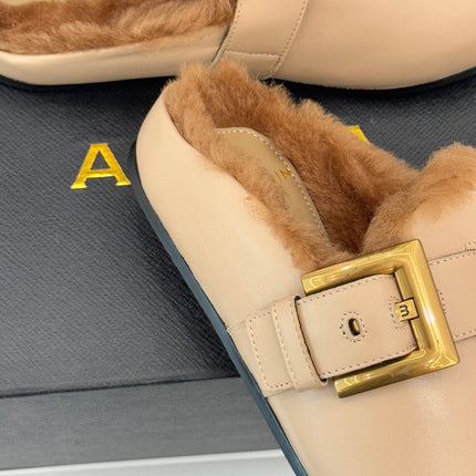 BALMAIN 26S ANTHEM MULES IN BEIGE CALFSKIN