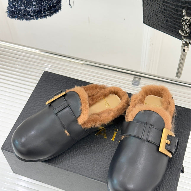 BALMAIN 26S ANTHEM MULES IN BLACK CALFSKIN