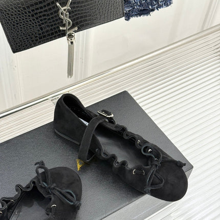 ALAIA 26S MARY JANE FLATS IN BLACK SUEDE WITH BOW