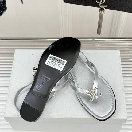CELINE 26S THONG SANDALS IN SILVER CALFSKIN