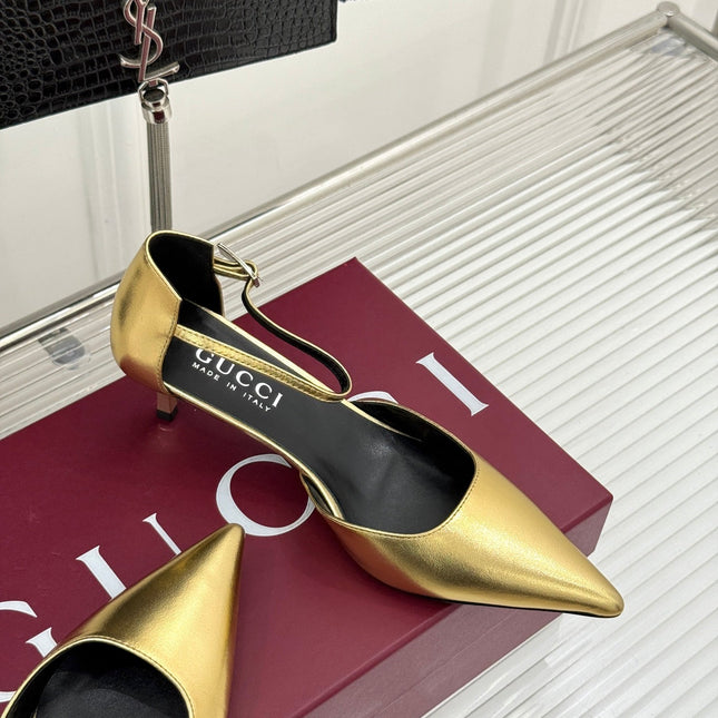 GUCCI 26S HIGH HEELS 55 MM IN GOLD LAMBSKIN