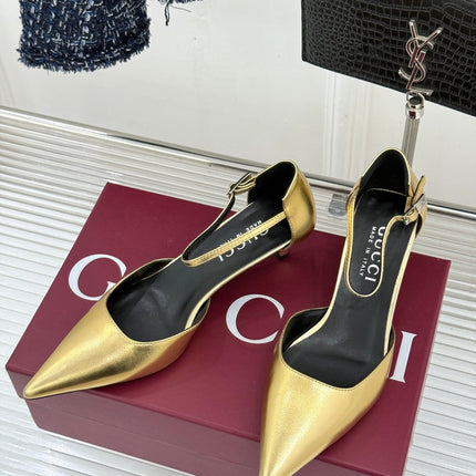 GUCCI 26S HIGH HEELS 55 MM IN GOLD LAMBSKIN