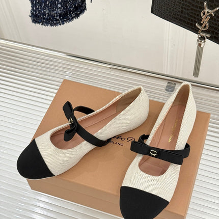 GIANVITO ROSSI 26S MARY JANE FLATS IN BLACK AND WHITE FABRIC