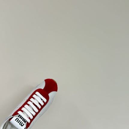 PLUME SNEAKERS IN WHITE NAPPA LAMBSKIN AND RED SUEDE