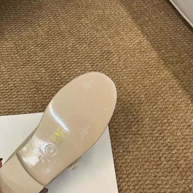 CHANEL 26S MARY JANE FLATS IN BEIGE SUEDE SHEARLING LINING CC LOGO