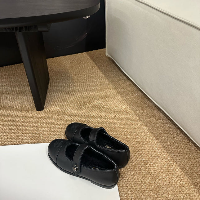 CHANEL 26S MARY JANE FLATS IN BLACK CALFSKIN WITH CC LOGO