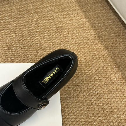 CHANEL 26S MARY JANE FLATS IN BLACK CALFSKIN WITH CC LOGO