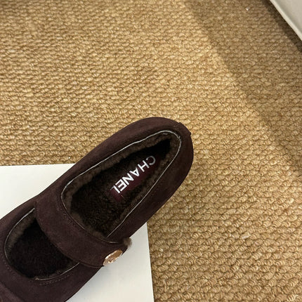 CHANEL 26S MARY JANE FLATS IN DARK BROWN SUEDE WITH CC LOGO