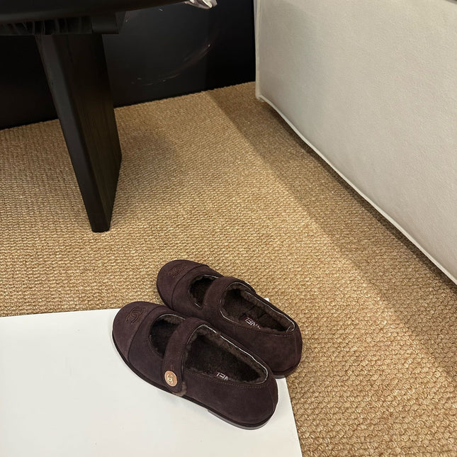 CHANEL 26S MARY JANE FLATS IN DARK BROWN SUEDE WITH CC LOGO