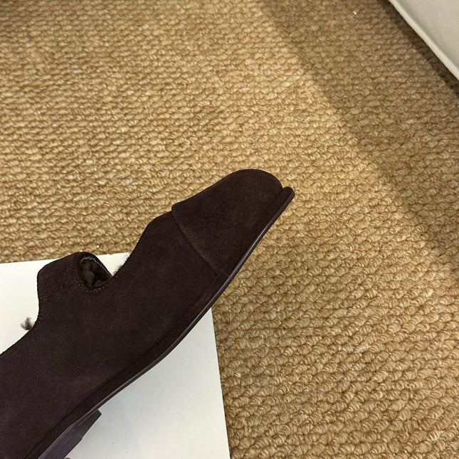 CHANEL 26S MARY JANE FLATS IN DARK BROWN SUEDE WITH CC LOGO