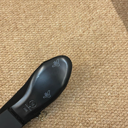 CHANEL 26S MARY JANE PEARL STRAP FLATS IN BLACK CALFSKIN