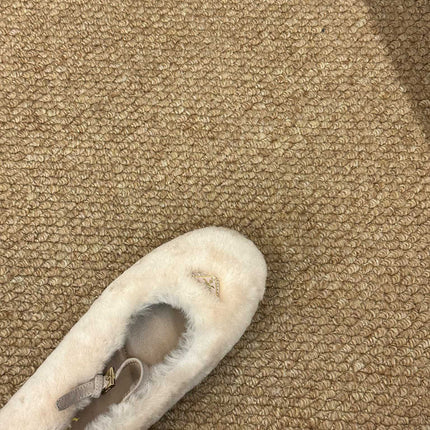 PRADA 26S SHEARLING BALLET FLATS IN CREAM WHITE