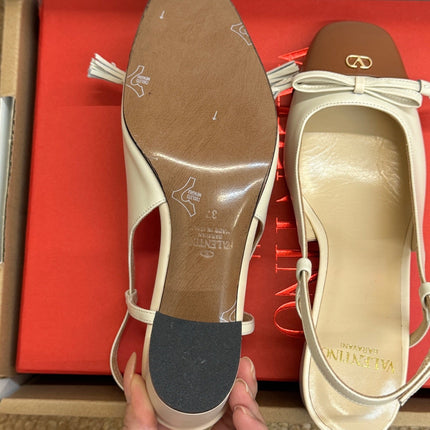 VALENTINO 26S HIGH HEEL SLINGBACKS IN BROWN AND CREAM WHITE CALFSKIN
