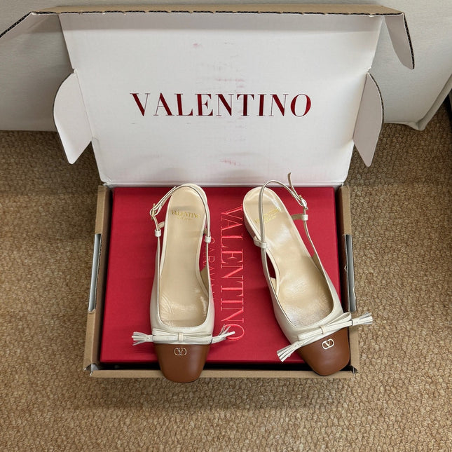 VALENTINO 26S HIGH HEEL SLINGBACKS IN BROWN AND CREAM WHITE CALFSKIN