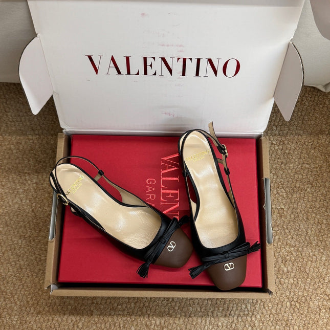 VALENTINO 26S HIGH HEEL SLINGBACKS IN BROWN AND BLACK CALFSKIN