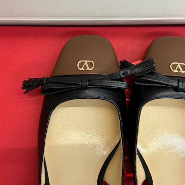 VALENTINO 26S HIGH HEEL SLINGBACKS IN BROWN AND BLACK CALFSKIN