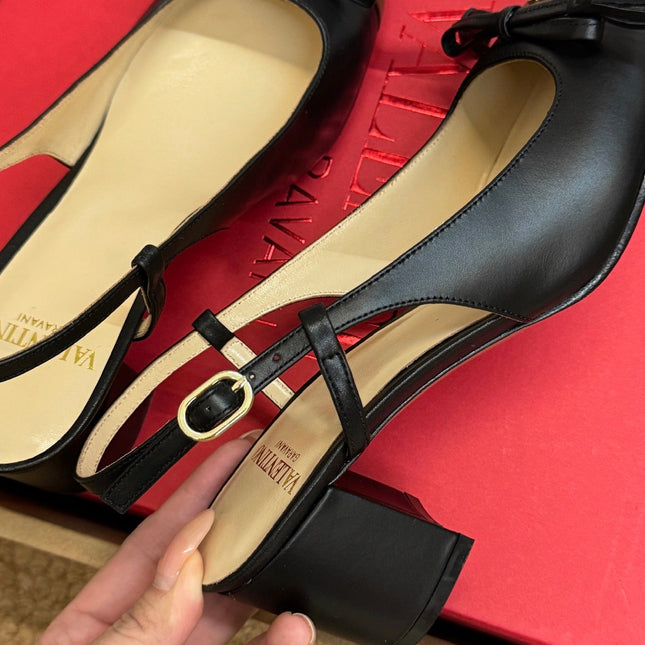 VALENTINO 26S HIGH HEEL SLINGBACKS IN BROWN AND BLACK CALFSKIN