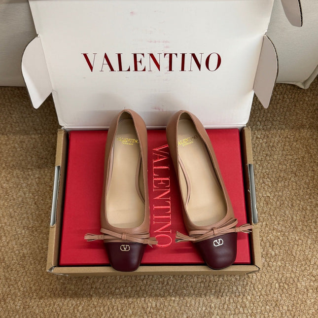VALENTINO 26S HEELED BALLET FLATS IN BROWN CALFSKIN