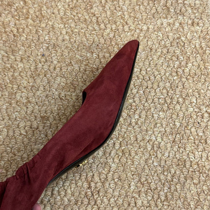 PRADA 26S POINTED TOE PUMPS 50MM IN DARK RED SUEDE