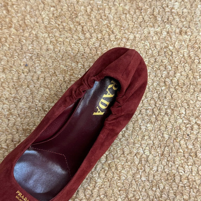 PRADA 26S POINTED TOE PUMPS 50MM IN DARK RED SUEDE