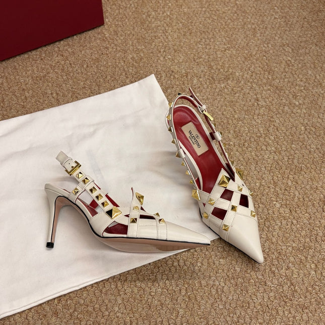 VALENTINO 26S ROCKSTUD SLINGBACK HEELS IN OFF-WHITE CALFSKIN
