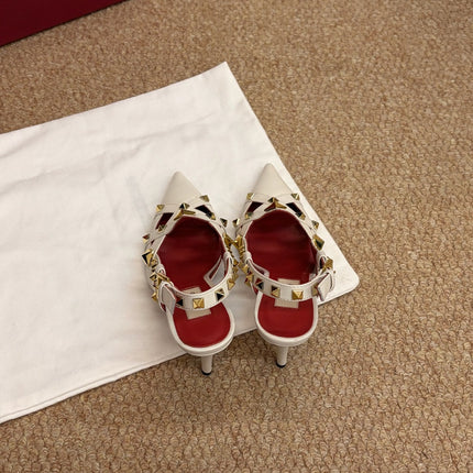 VALENTINO 26S ROCKSTUD SLINGBACK HEELS IN OFF-WHITE CALFSKIN