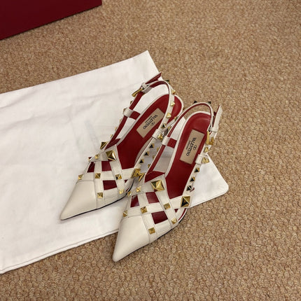 VALENTINO 26S ROCKSTUD SLINGBACK HEELS IN OFF-WHITE CALFSKIN