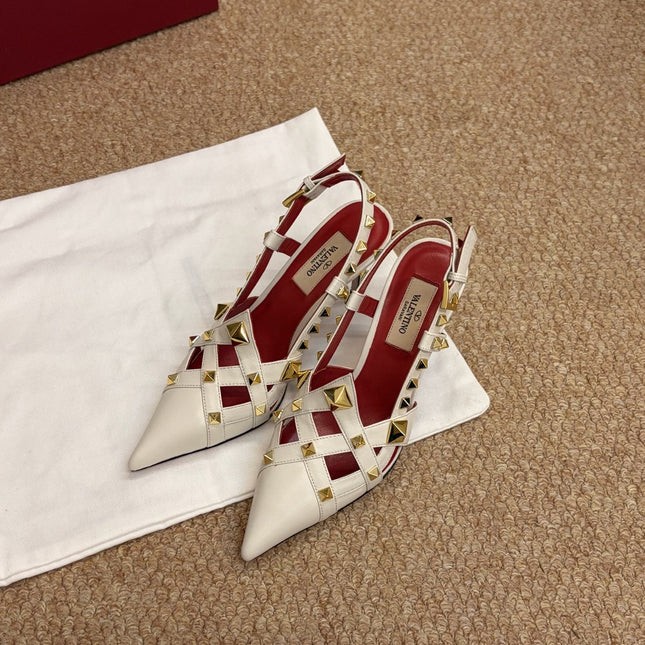 VALENTINO 26S ROCKSTUD SLINGBACK HEELS IN OFF-WHITE CALFSKIN
