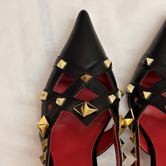 VALENTINO 26S ROCKSTUD SLINGBACK HEELS IN BLACK CALFSKIN