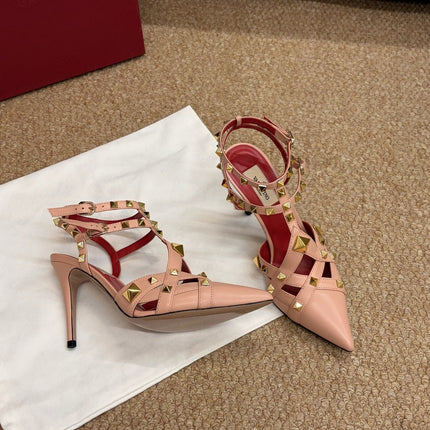 VALENTINO 26S OCKSTUD HEELS IN NUDE PEACH CALFSKIN