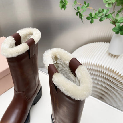 MIUMIU 26S MID CALF BOOT IN DARK BROWN CALFSKIN