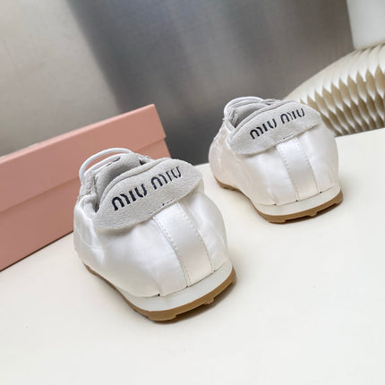 MIUMIU 26S SNEAKERS IN WHITE PLUME SATIN